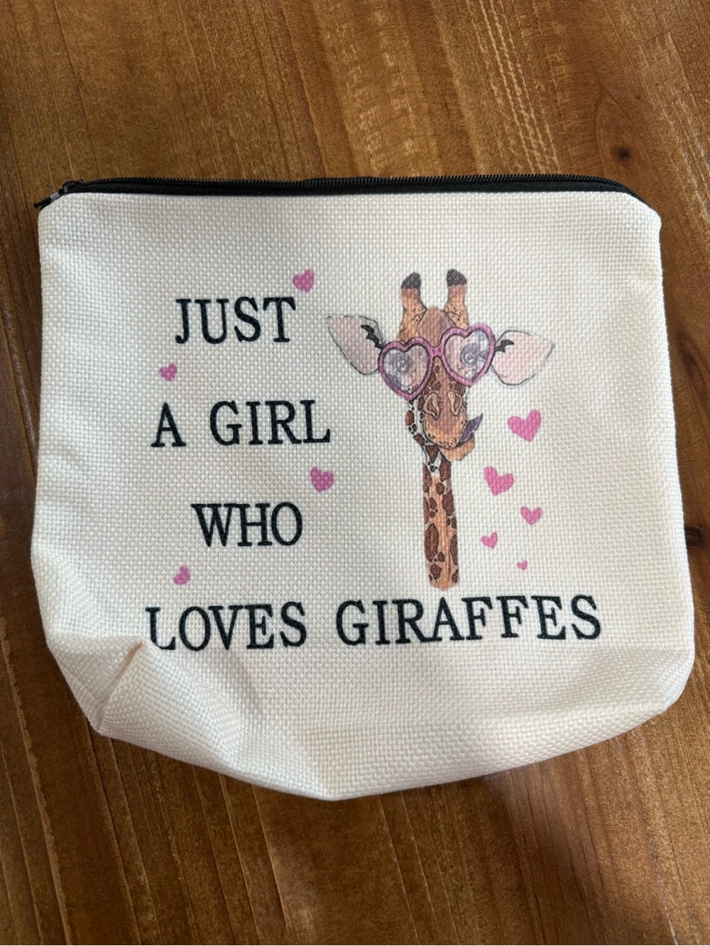 Just A Girl Who Loves Giraffes Zip Pouch - Cream with Pink Accents